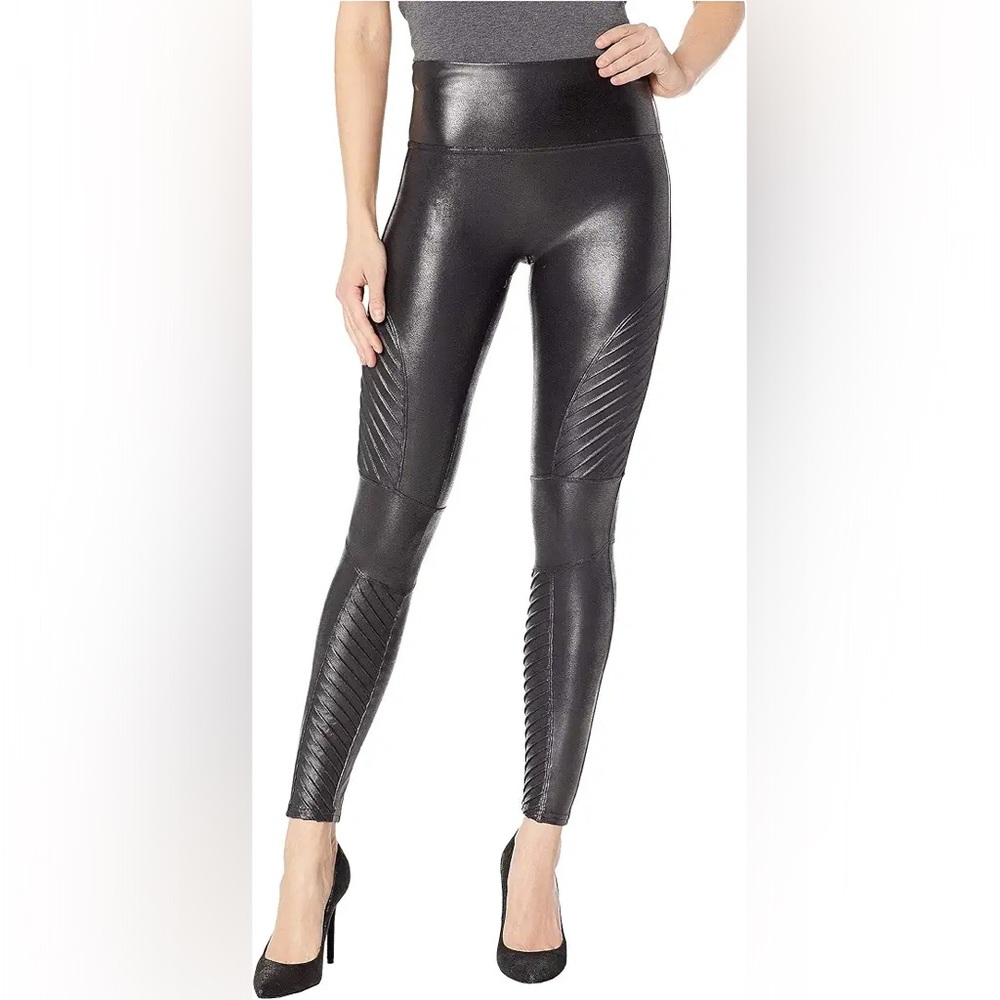 Spanx Faux Black Leather Moto Leggings, Small